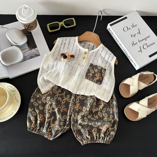Summer boys set summer version Korean style casual A category children's clothing thin split top mosquito proof pants children's vest