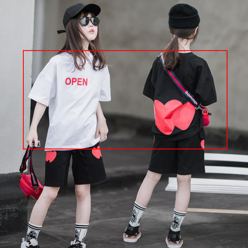 Nueva camiseta de las niñas de verano cuello redondo de manga corta de los niños negro Camisa de algodón amor de los niños camiseta blanca ropa de verano