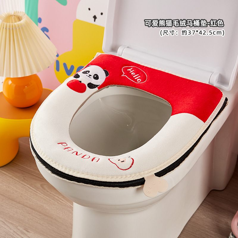 Invierno hogar cremallera inodoro cojín de inodoro de peluche grueso caricatura panda lavable inodoro collar universal