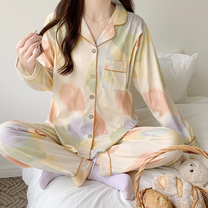 Lunar Clothing Spring and Autumn Postpartum Maternal Lactation Pregnant Women Pajamas Women's Spring and Summer Thin Home Clothing suit