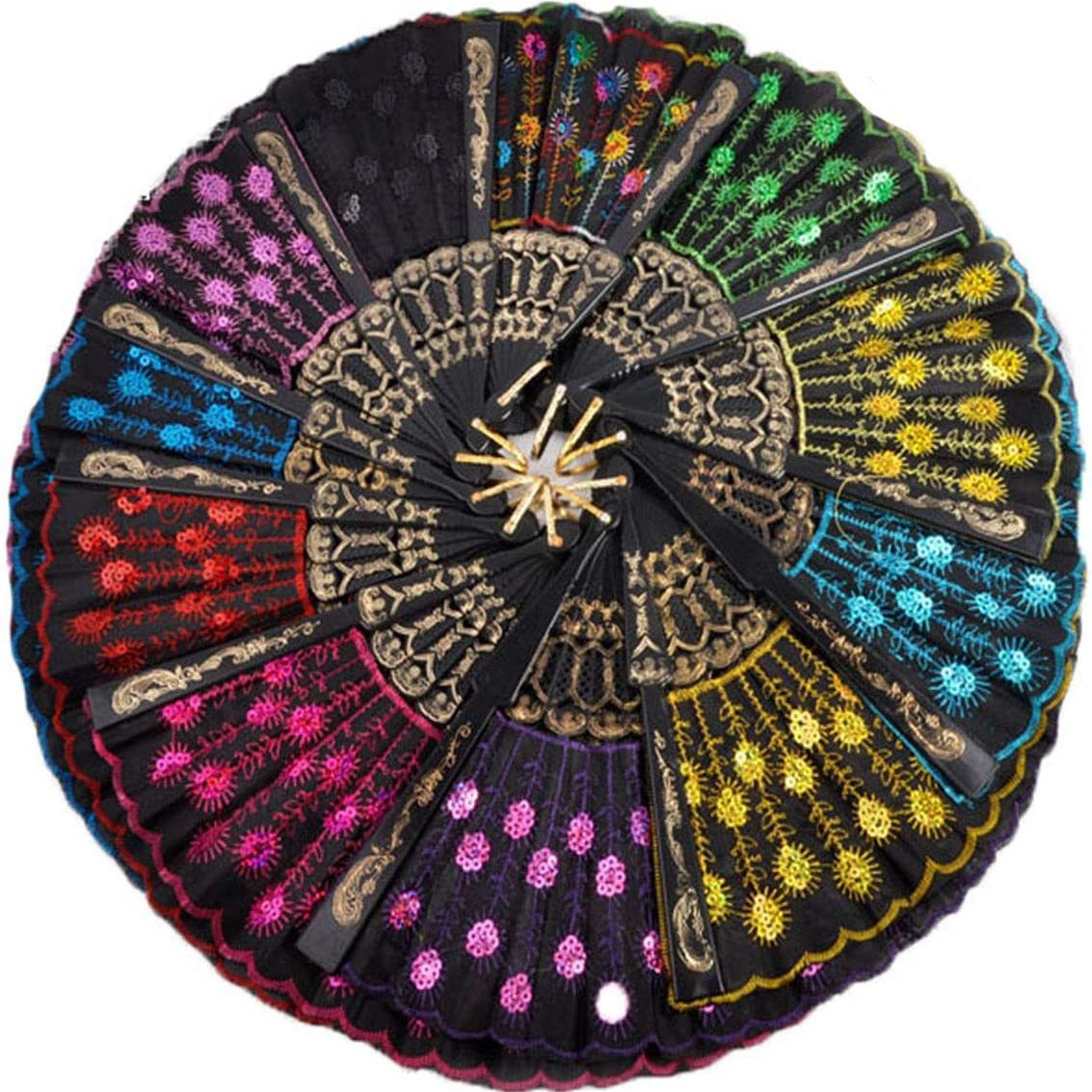 Un gran número de fans en stock de cola de pavo real ventilador de la pluma accesorios de la etapa ventilador bordado ventilador de lentejuelas 12 colores disponibles verde