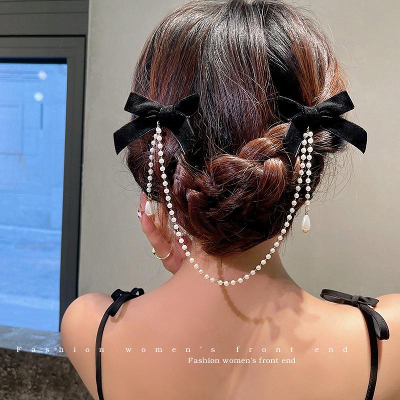 Princess Bow Knot Imitation Pearl Chain Hair Clip 1 Piece display picture 1