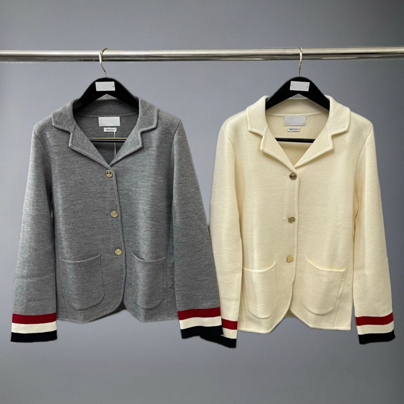 Tb Suit New Style Double Cuff Striped Knit High-End Versatile Striped Unisex Suit Collar Jacket