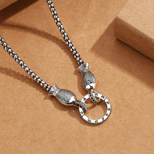 复古六字真言心经双鱼项链男女套装可拆分个性小鱼泰银百搭毛衣链