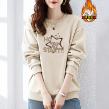 清仓捡漏~专柜剪标春冬加绒纯棉长袖卫衣女时尚显瘦印花加厚上衣