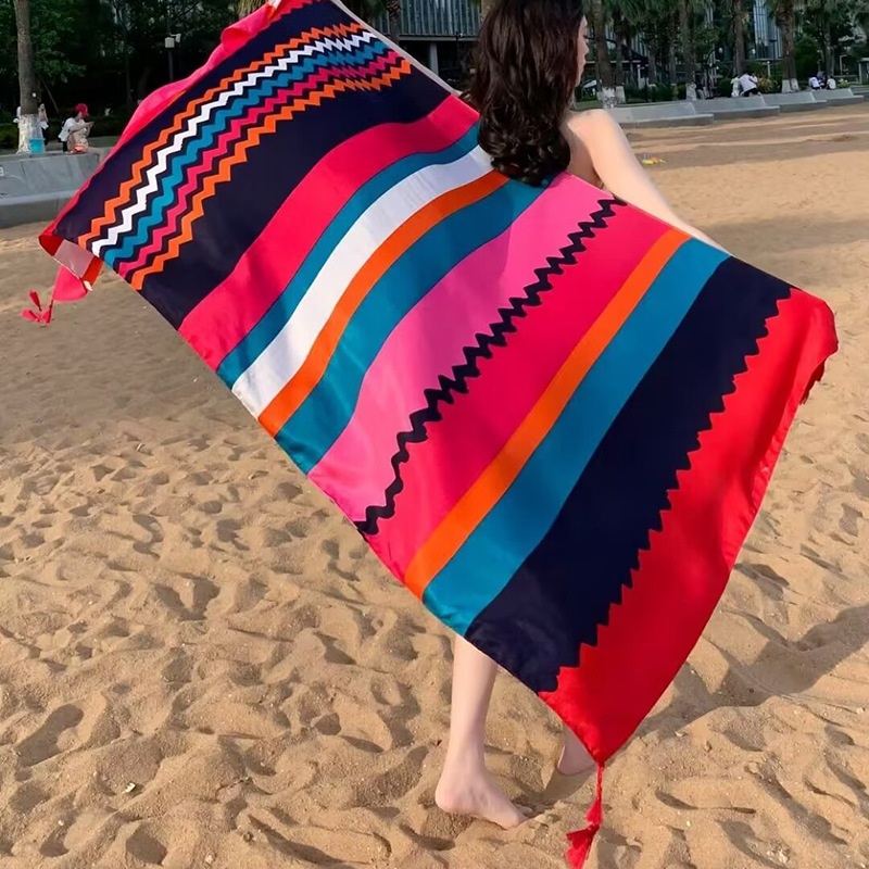 Sopa de satén de twill para mujeres 2025 bufandas de viento nacional de verano tibetanas bufandas de seda protector solar lago Qinghai turismo foto toalla de playa