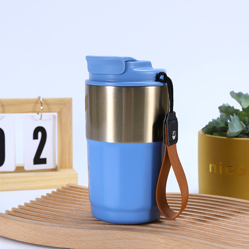 Coche portátil cuerda taza de café moderno simple chica portátil taza de vacío 304 taza de vacío de acero inoxidable