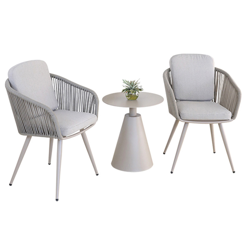 Mesas y sillas para exteriores, muebles de jardín de aleación de aluminio con tejido de cuerda, impermeables y resistentes al sol, para villas, hoteles, patios, terrazas y piscinas.