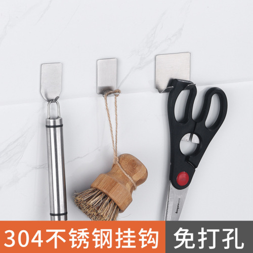 Cross-border 304 stainless steel hook single hook punch-free coat hook door back adhesive hook metal creative coat hook