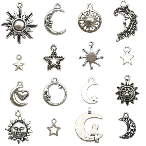 A vintage alloy sun, moon, and star accessory DIY necklace, bracelet pendant, small silver-plated charm