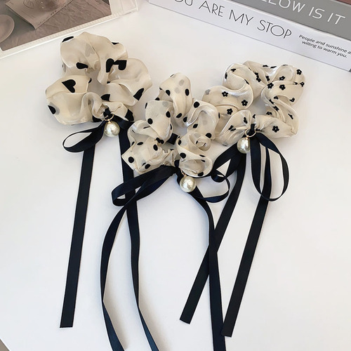 Bow headdress, small tassels, pearl mesh, large intestine hair band, headband, ball, scalp band, hair rope, women's streamer