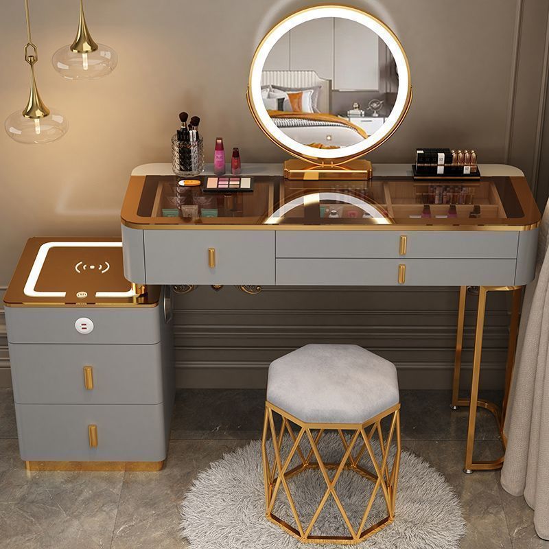 그레이 골드 120 테이블 + 거울 + 다기능 사이드 캐비닛 + 새둥지 스툴