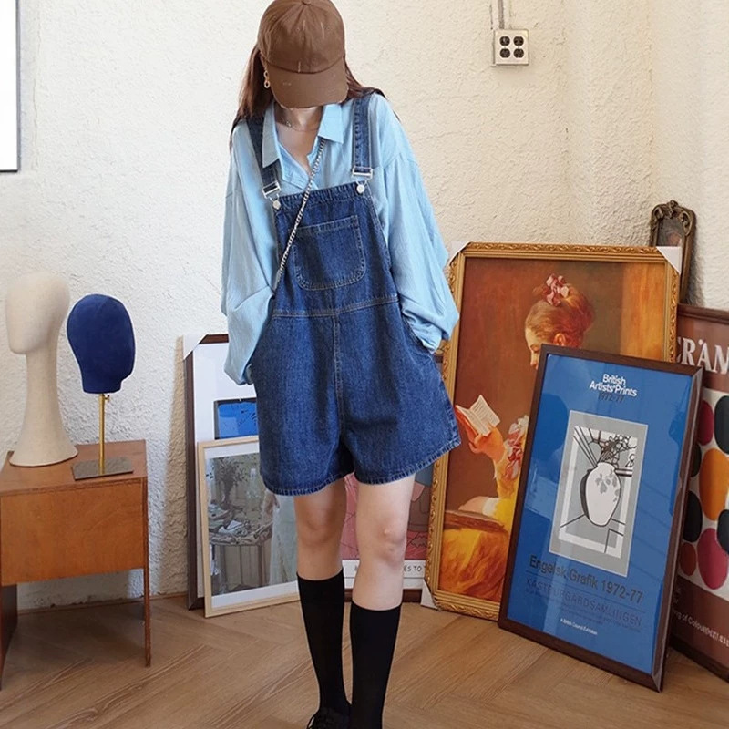 Women's Denim Overalls Shorts 2026 Summer New Thin Style Petite Slimming Loose Strap Jumpsuit Five-Point Hot Pants Women's Denim Overalls Shorts 2026 Summer New Thin Style Petite Slimming Loose Strap Jumpsuit Five-Point Hot Pants