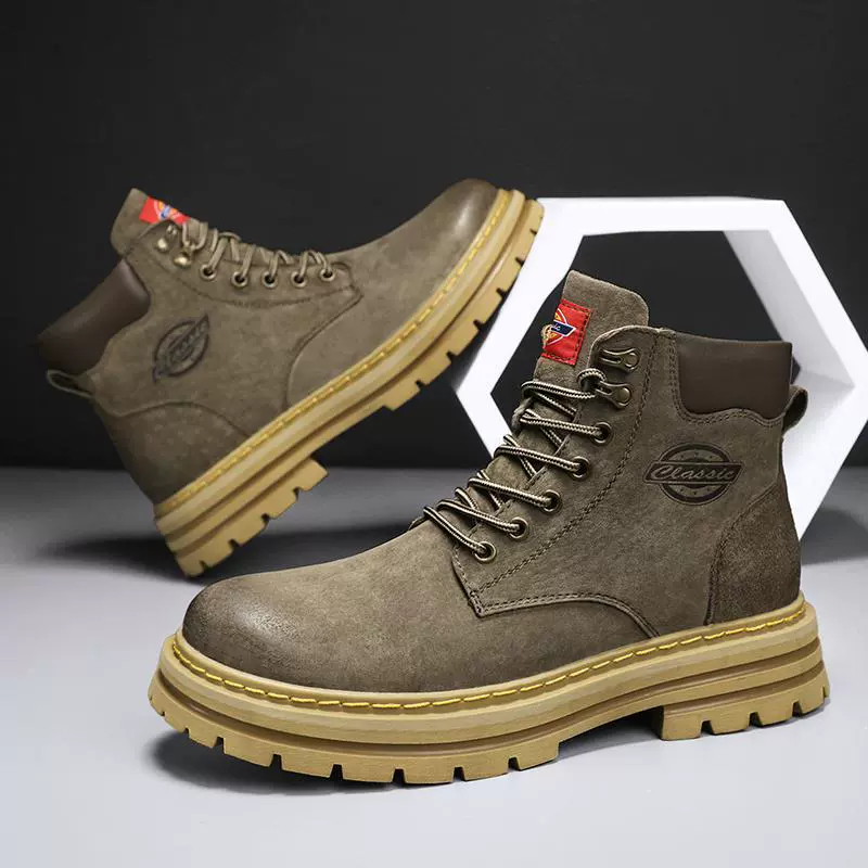 Ботинки (Martens) спортивные высококачественные, коричневые/хаки, с хлопковой подкладкой, размеры 39–46