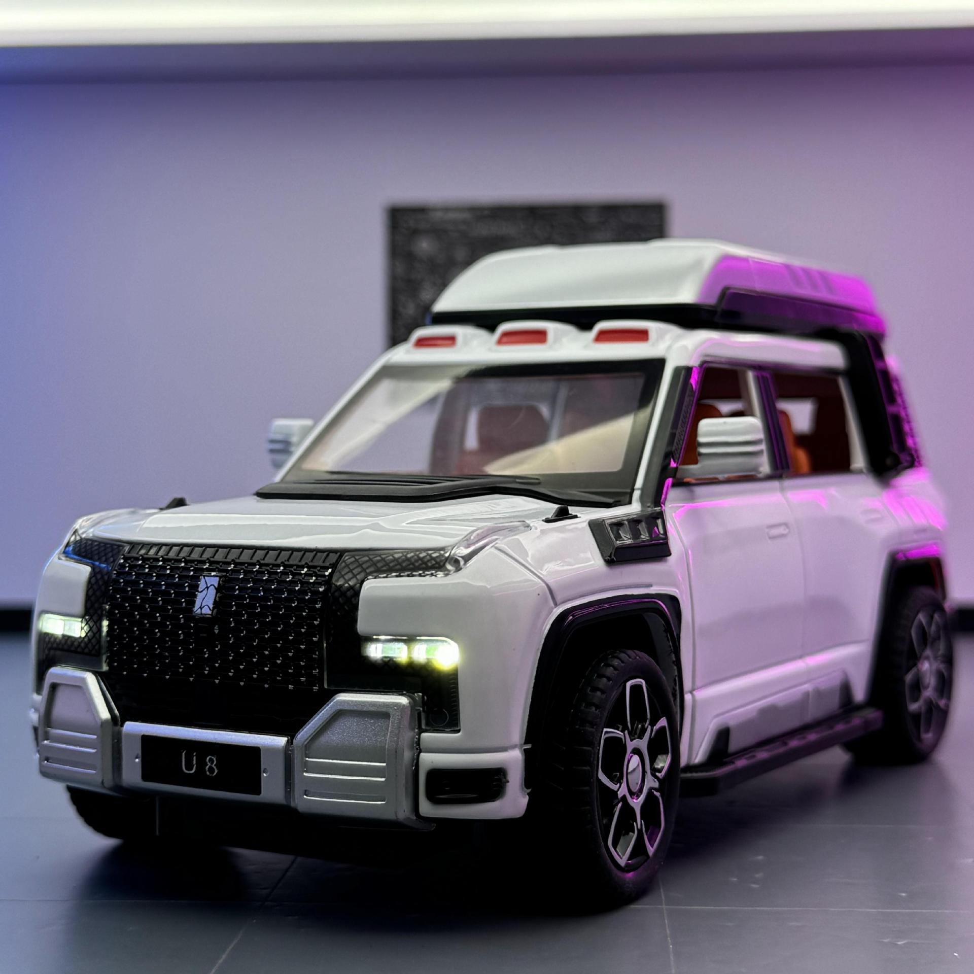 Nuevo modelo de coche de aleación Haodi 1:24 todoterreno U8 versión para jugadores coche de juguete de retroceso con decoración de modelo de luz y sonido