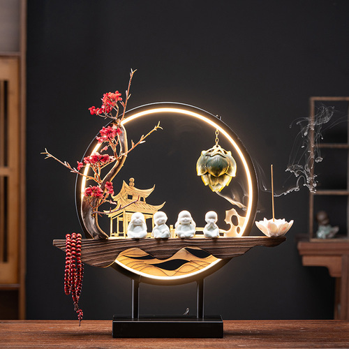 New Chinese style lamp circle creative ceramic purple sand backflow incense burner Zen decoration home living room entrance decoration gift giving
