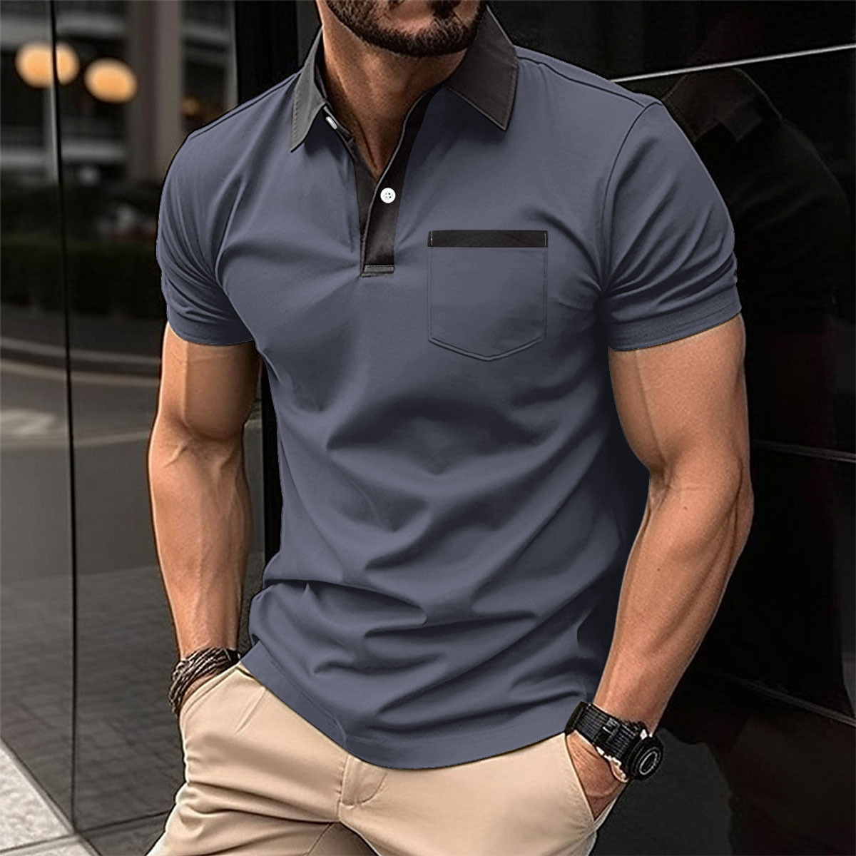 2024 Summer Men's Casual Sports Short sleeved Shirt with Polo Collar_voghion.com