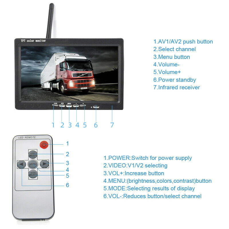 7inch Wireless Reversing Rearview System Wireless Bus Rearview Camera Wireless Reversing Image