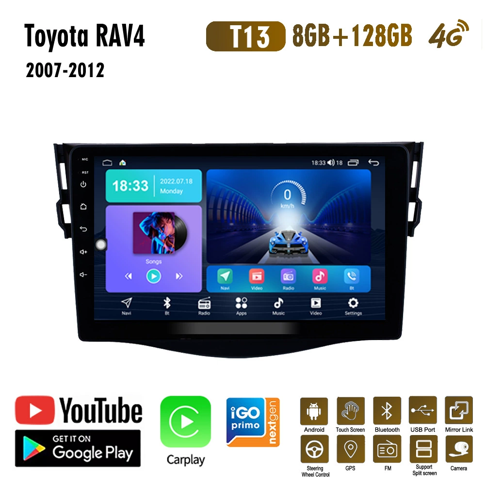 Подходящий для Toyota RAV4 2007-2012 автомобильный навигатор GPS на Android с Bluetooth задняя камера для изображения