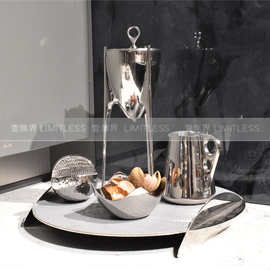 样板房厨房台面酒柜售楼处吧台软装饰摆件不锈钢调酒鼎壶组合别墅