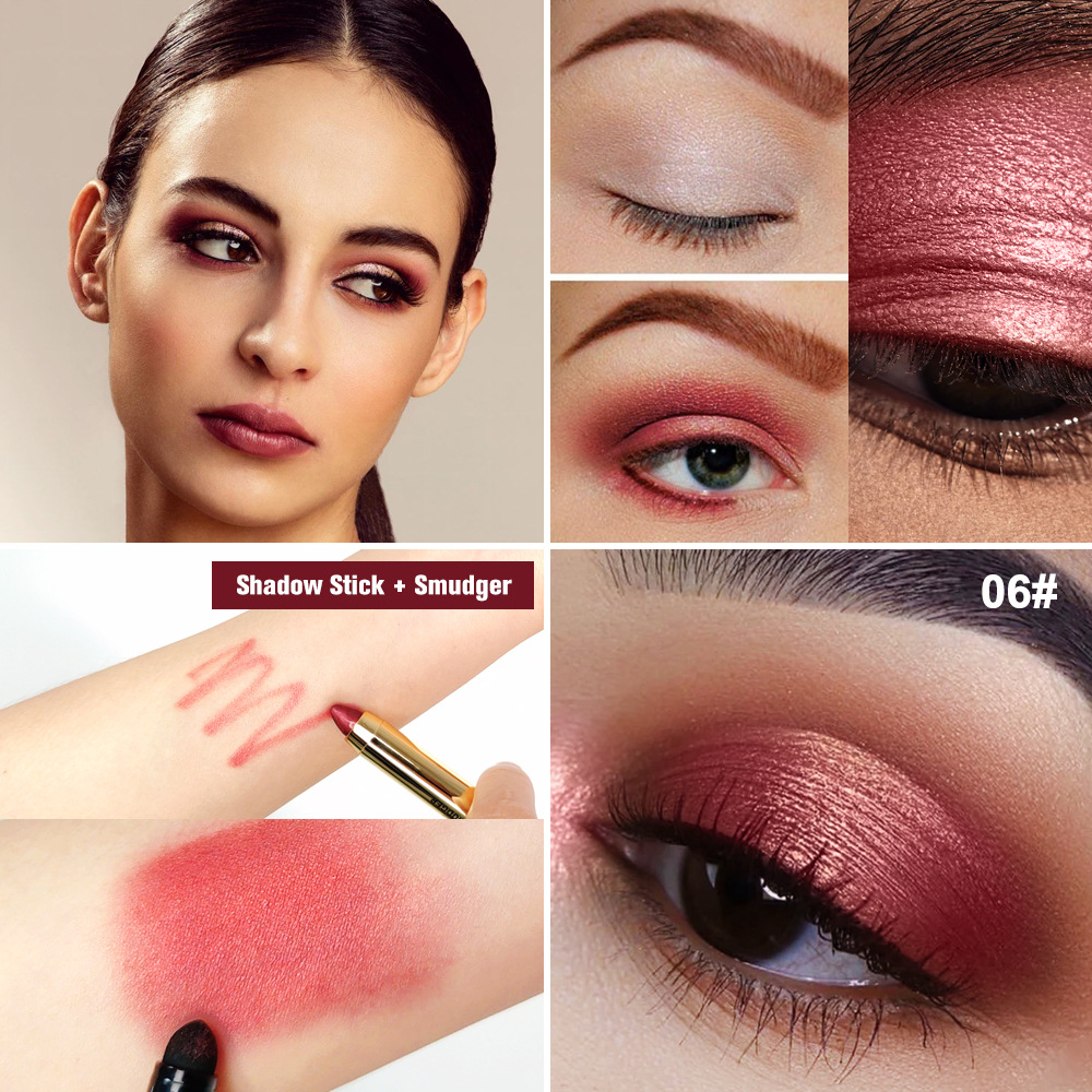 ibcccndc pearlescent eyeshadow stick with brush head, high-gloss earth Eyeshadow pen, double-headed eyeshadow stick undefined