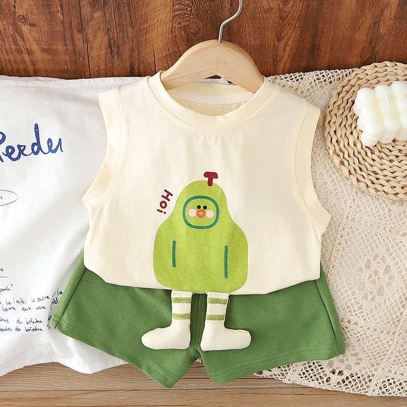 Boys Summer Clothes 2025 Vest New Baby Style Suit Summer Cartoon Sleeveless Two-Piece Set Children's Loose and Trendy
