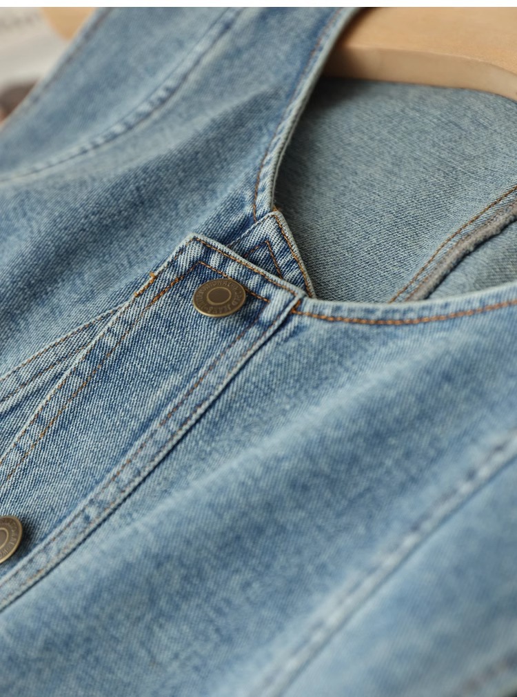 Áo vest denim nữ ngắn tay rộng rãi phong cách thời trang xuân hè — Xanh denim chi tiết 18