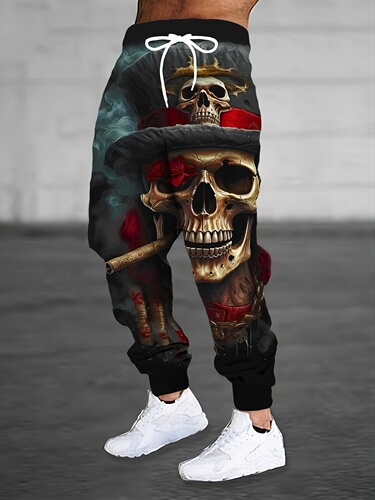 European and American-style printed hip-hop abstract pants, loose-fit retro casual 3D digital design for autumn and winter, men's.