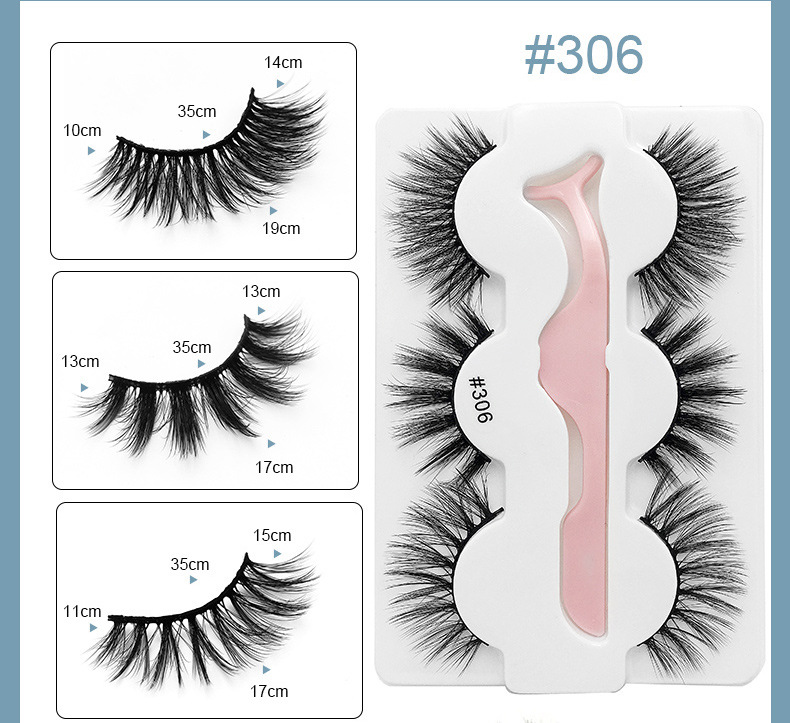 3 Pairs Of Natural Imitation Mink Hair False Eyelashes With Tweezers Set display picture 5