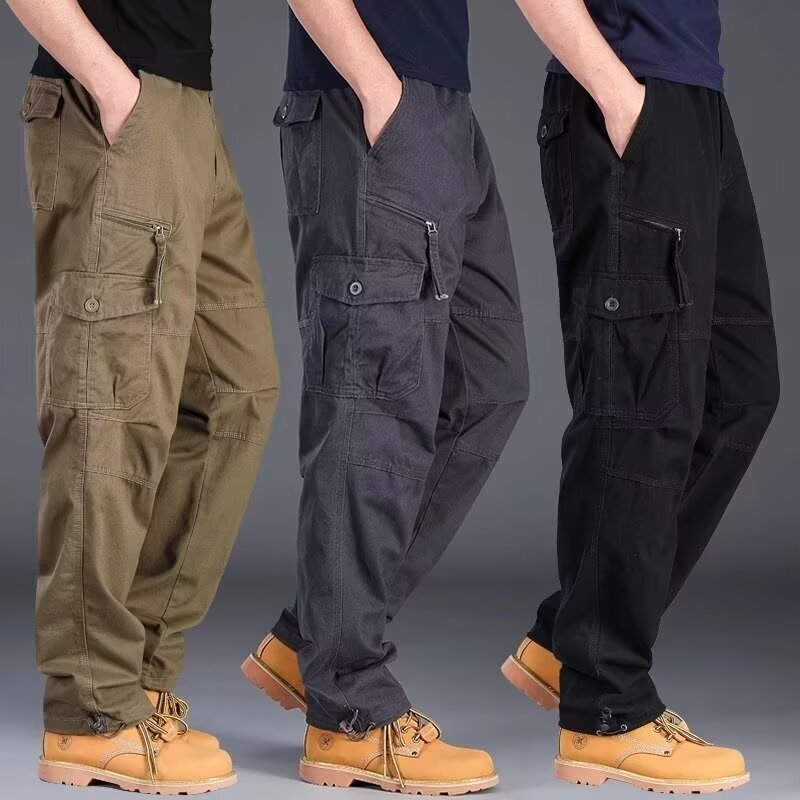 Spring and Autumn Men's Multi-Pocket Cargo Pants, Outdoor Loose Straight-Leg Large Size Casual Long Pants, Durable and Trendy Spring and Autumn Men's Multi-Pocket Cargo Pants, Outdoor Loose Straight-Leg Large Size Casual Long Pants, Durable and Trendy
