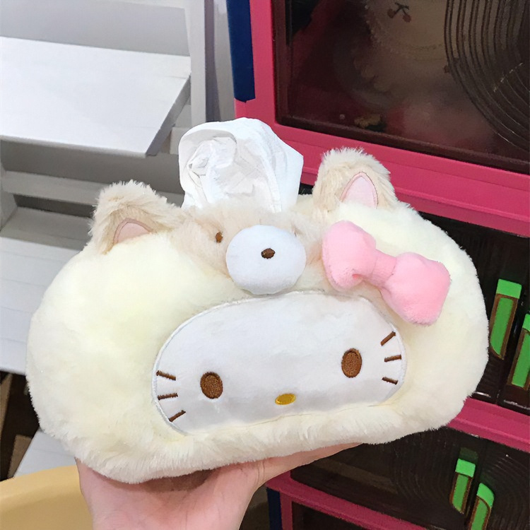Cute kitty cream yellow plush tissue box for home use in the living room, bathroom, or car