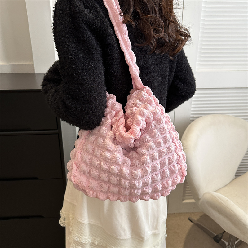 Coreano ins pliegue nubes bolsa de tote marea de gran capacidad suave mochila para chicas bolsas de soplado simple de color sólido