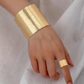 欧美热卖时尚简约几何手镯戒指套装不规则冷淡风小众设计感手饰品