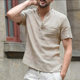 Summer New Cotton Short-sleeved Men's Solid Color Stand Collar Buckle Half Opening Simple Short-sleeved Shirt