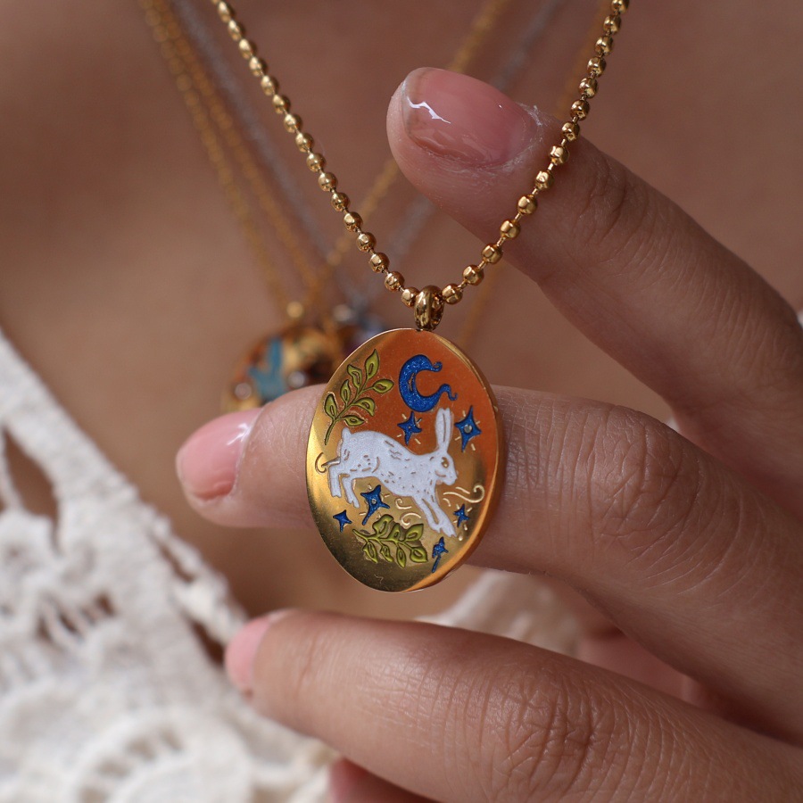 Lapin Animal Noeud D'Arc Style Vintage Zircon Acier Inoxydable 304 Plaqué Or 18K Pendentif Émail Placage Fermeture À Boucle De Type Homard display picture 4