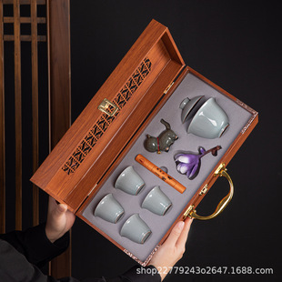 Ruyao Tea Set Gift Set Household Ceramic Kung Fu Tea Set Teapot Lid Bowl Complete Set Souvenir Wholesale