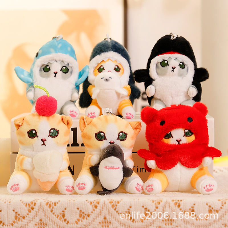 Dibujos animados tiburón gato transformación muñeca tiburón gato muñeca niños dormir almohada muñeca peluche juguete regalo creativo