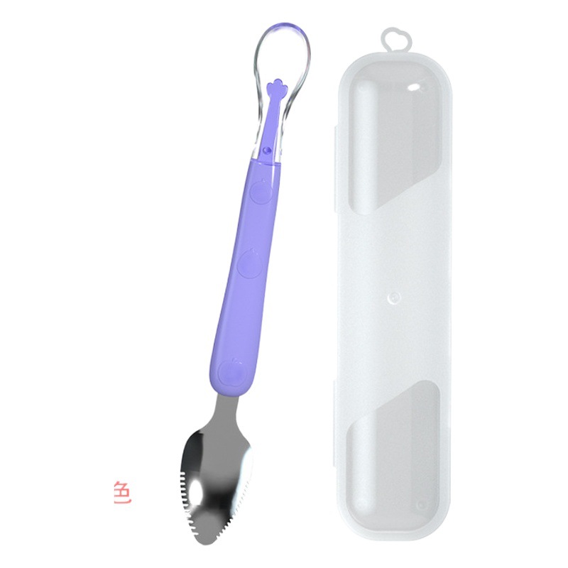 New Baby Fruit Scraper Stainless Steel Double-Headed Spoon Baby Fruit Puree Spoon Food Supplement Fruit Artifact Manufacturer