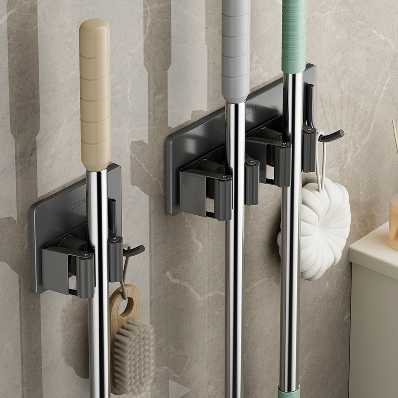 304 stainless steel broom holder hook bathroom broom rack without drilling brush fixing bracket mop storage clip