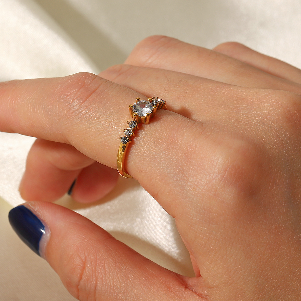 Fashion Round Stainless Steel Open Ring Gold Plated Zircon Stainless Steel Rings