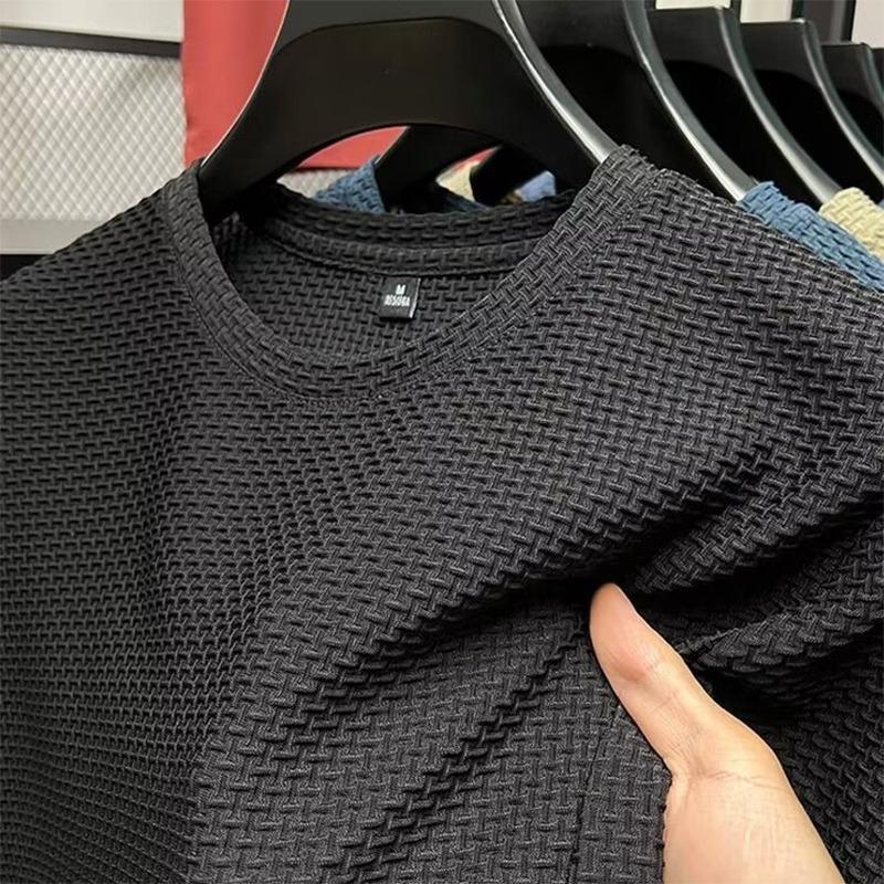 2026 Men's Ice Silk Short-Sleeve T-Shirt, New Summer Style, Solid Color, Quick-Dry, Thin Bamboo Fiber Polyester