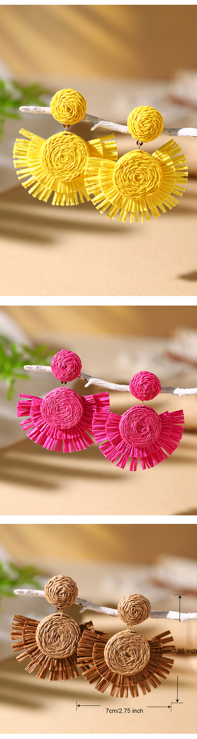 14g Weight 316 Stainless Steel Ear Needle Material Drop Earrings Classification 1 Pair Quantity Holiday, Daily Occasion 1 Pair Casual Bohemian Geometric Straw Rope Metal Drop Earrings