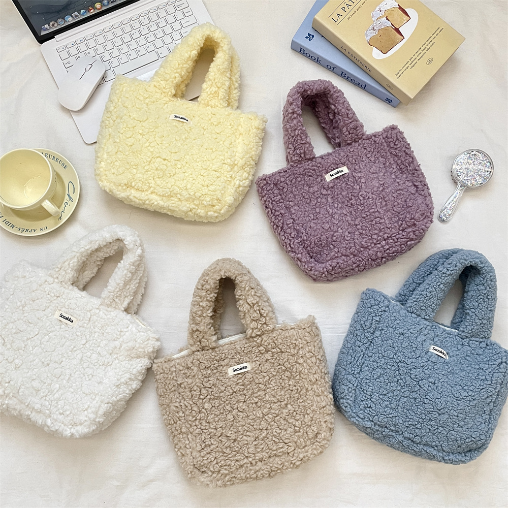 Korean Style Solid Colour Plush Handbag Women's Shoulder Bag_voghion.com