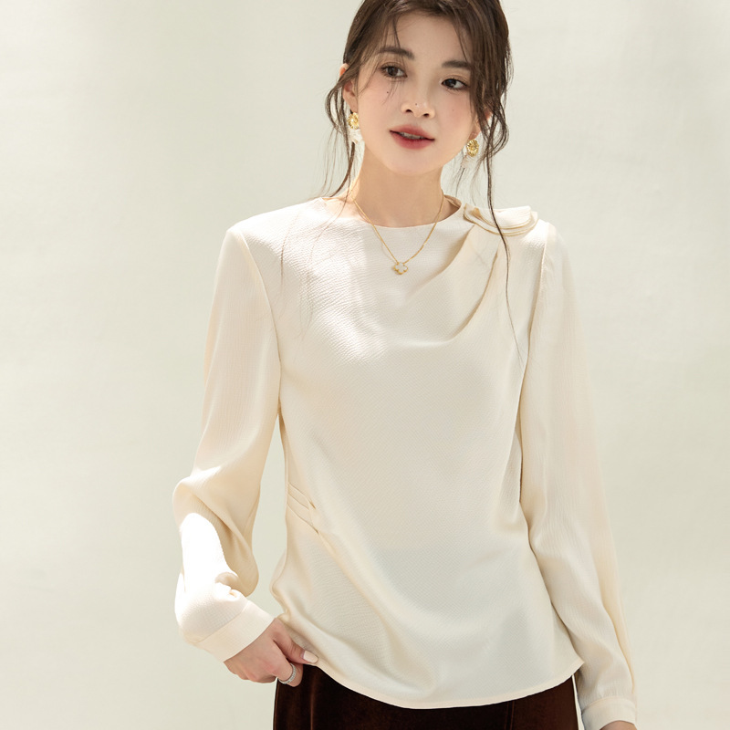 2025秋季新款圆领雪纺衫女上衣洋气小衫长袖女衬衣2687|undefined