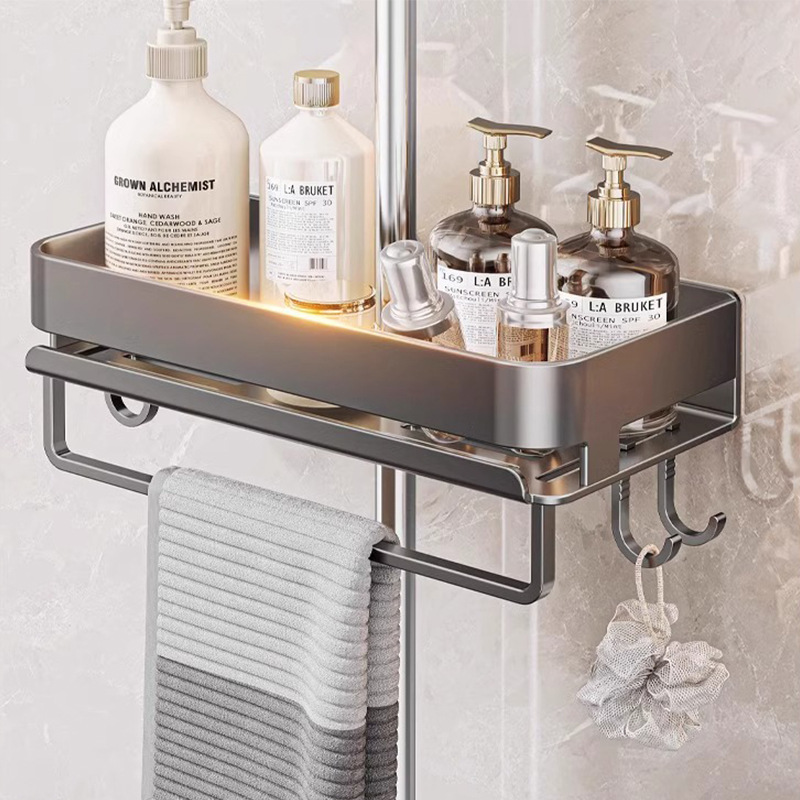 Bathroom Shower Rack Without Punching, Bathroom Shower Lift Rod Tray Rack, Bathroom Shower Gel Storage Rack