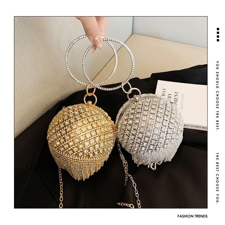 2025 nueva bolsa de cena de damas transfronteriza bolsas de diamantes europeas y estadounidenses bolsas de banquete redondas bolsas de cena de fiesta