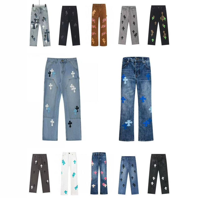 Cross-Border High-End Crocodile Heavy-Duty Cross-Stitch Leather Patch Loose Straight-Leg New Style Jeans for Men and Women Trendy Brand High Street Washed Jeans Cross-Border High-End Crocodile Heavy-Duty Cross-Stitch Leather Patch Loose Straight-Leg New Style Jeans for Men and Women Trendy Brand High Street Washed Jeans