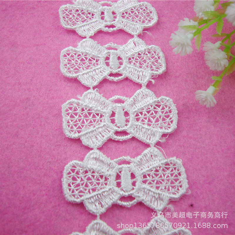 4.6cm水溶刺绣花边涤纶单蝴蝶结花个DIY服装辅料家纺发饰可染色