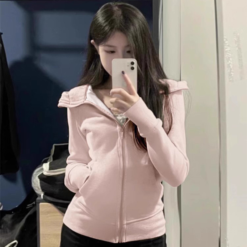 1201 Hooded Zipper Sweatshirt Women's Spring & Fall New Long-Sleeved Korean Style Slim Jacket Sports Yoga Wear Long-Sleeved Top