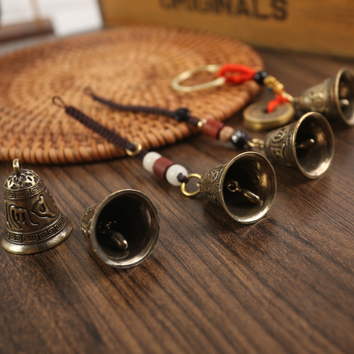 All-brass bell six-character mantra bell pendant accessories car antique keychain creative school bag hanging